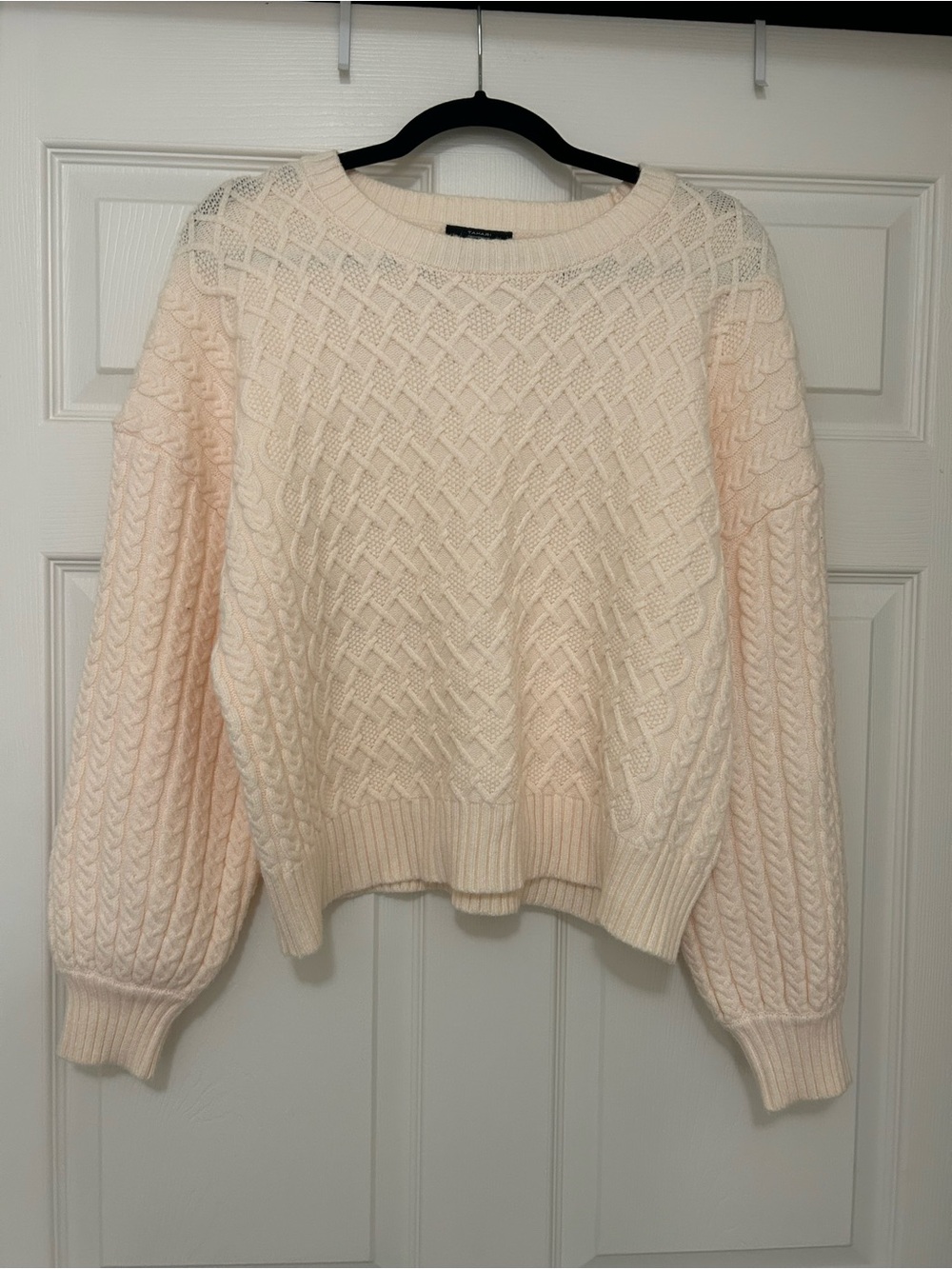 Tahari Soft Cream Cable Crewneck Sweater